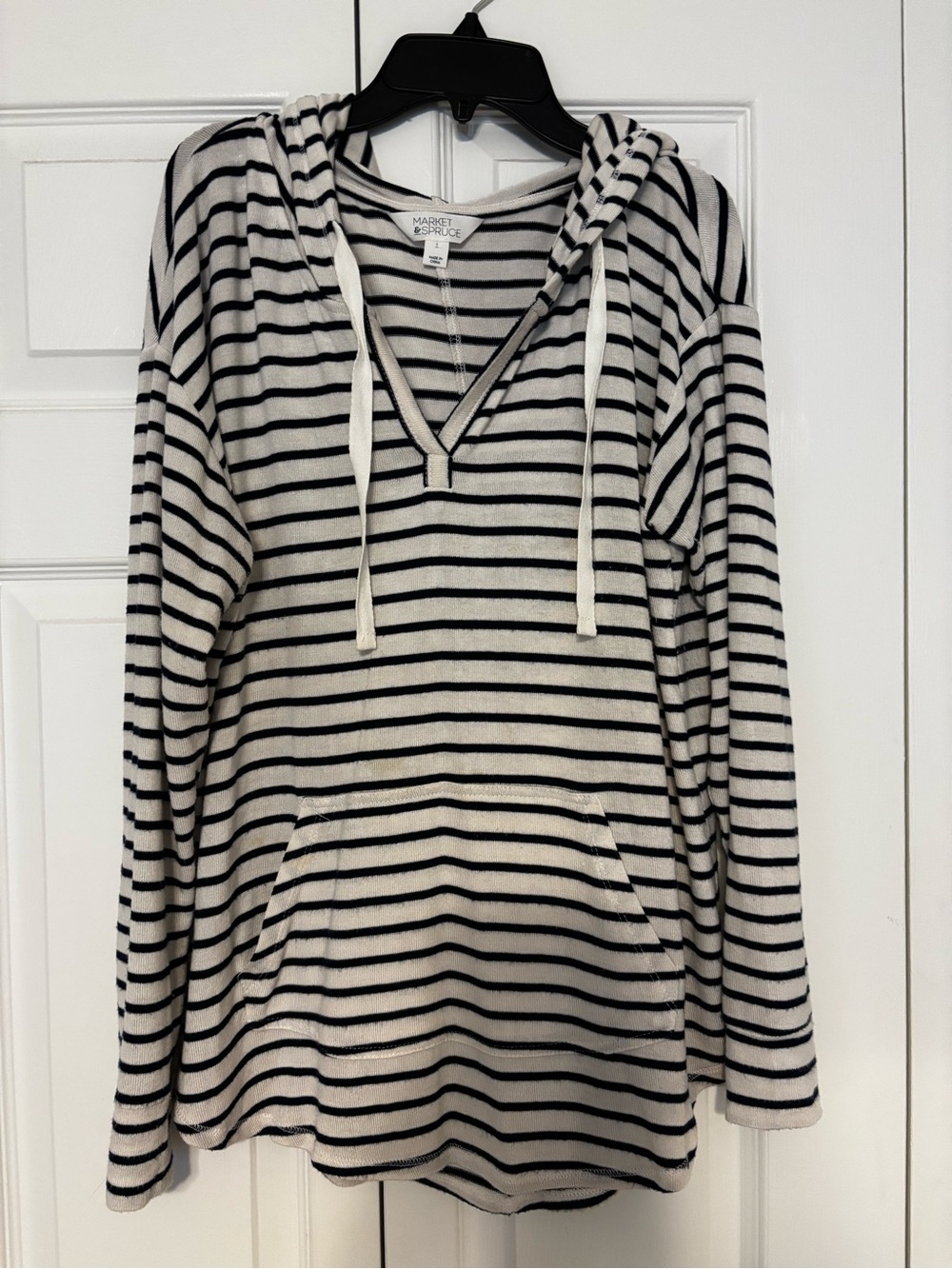 Market & Spruce Navy and Cream Striped Hooded Top